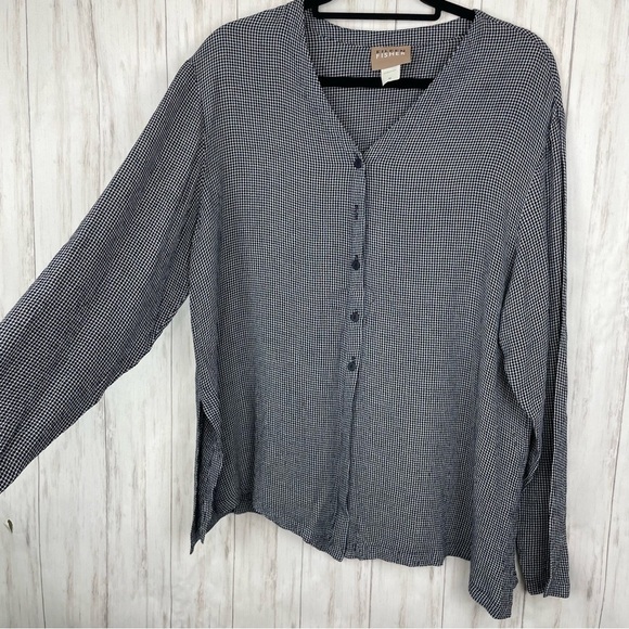 Eileen Fisher black and white gingham long sleeve button down medium - Picture 1 of 6